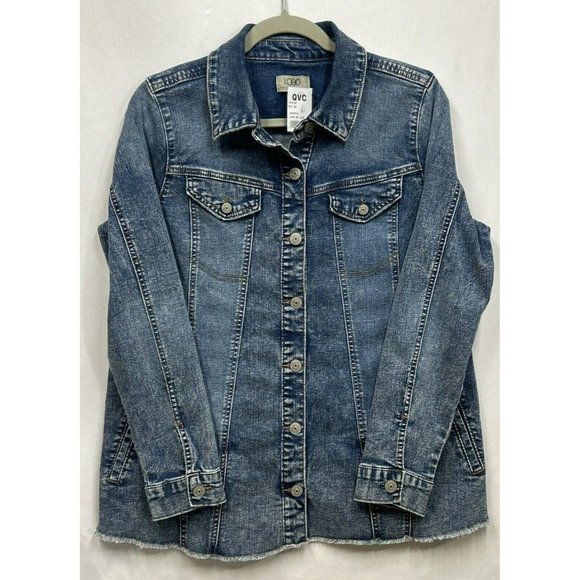LOGO by Lori Goldstein Jackets & Blazers - LOGO by Lori Goldstein Women's Sz 6 Denim Jacket with Frayed Hem Blue A587517